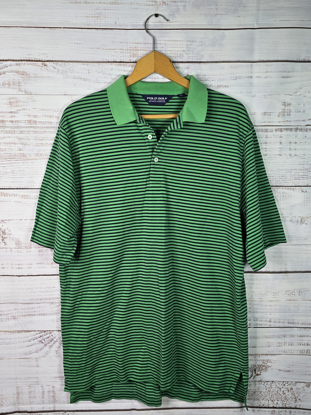 Polo Golf Ralph Lauren Men’s Large Green Navy Striped Pima Cotton Polo Shirt